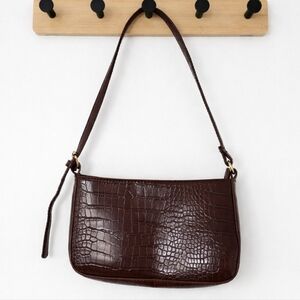 Cotton On Brown Croc Embossed Shoulder Bag Y2K Baguette Purse Faux Leather